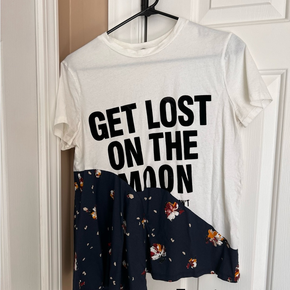 Zara White Graphic Tee with Floral Accent